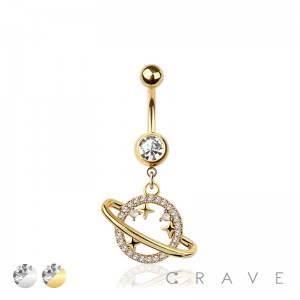 316L SURGICAL STEEL MULTI CZ PLANET STAR DANGLE BELLY BUTTON NAVEL RING 